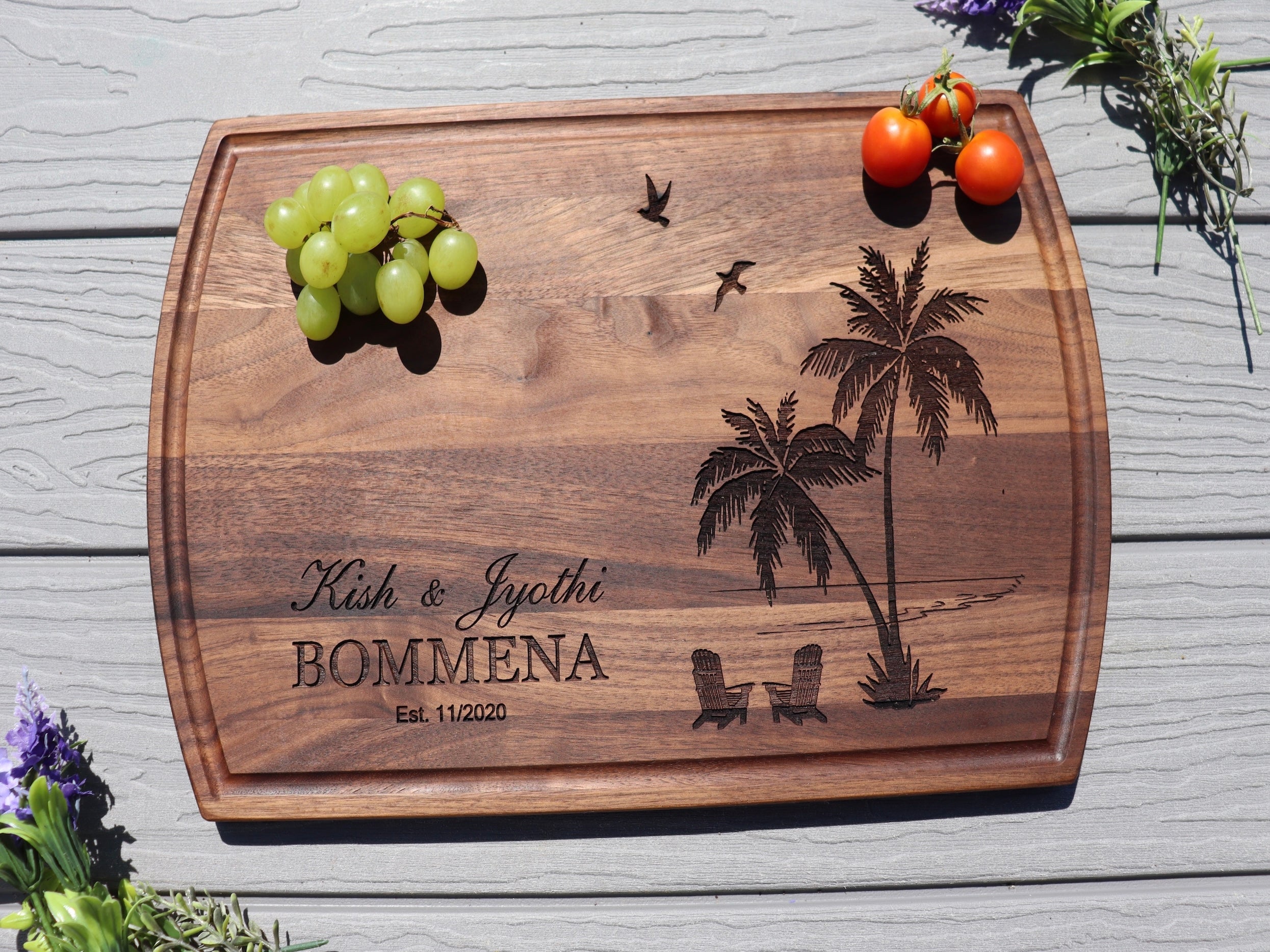 Handmade Cutting Board Personalized Tropical Beach Design 409-wedding &  Anniversary Gift for Couples-housewarming and Closing Present 