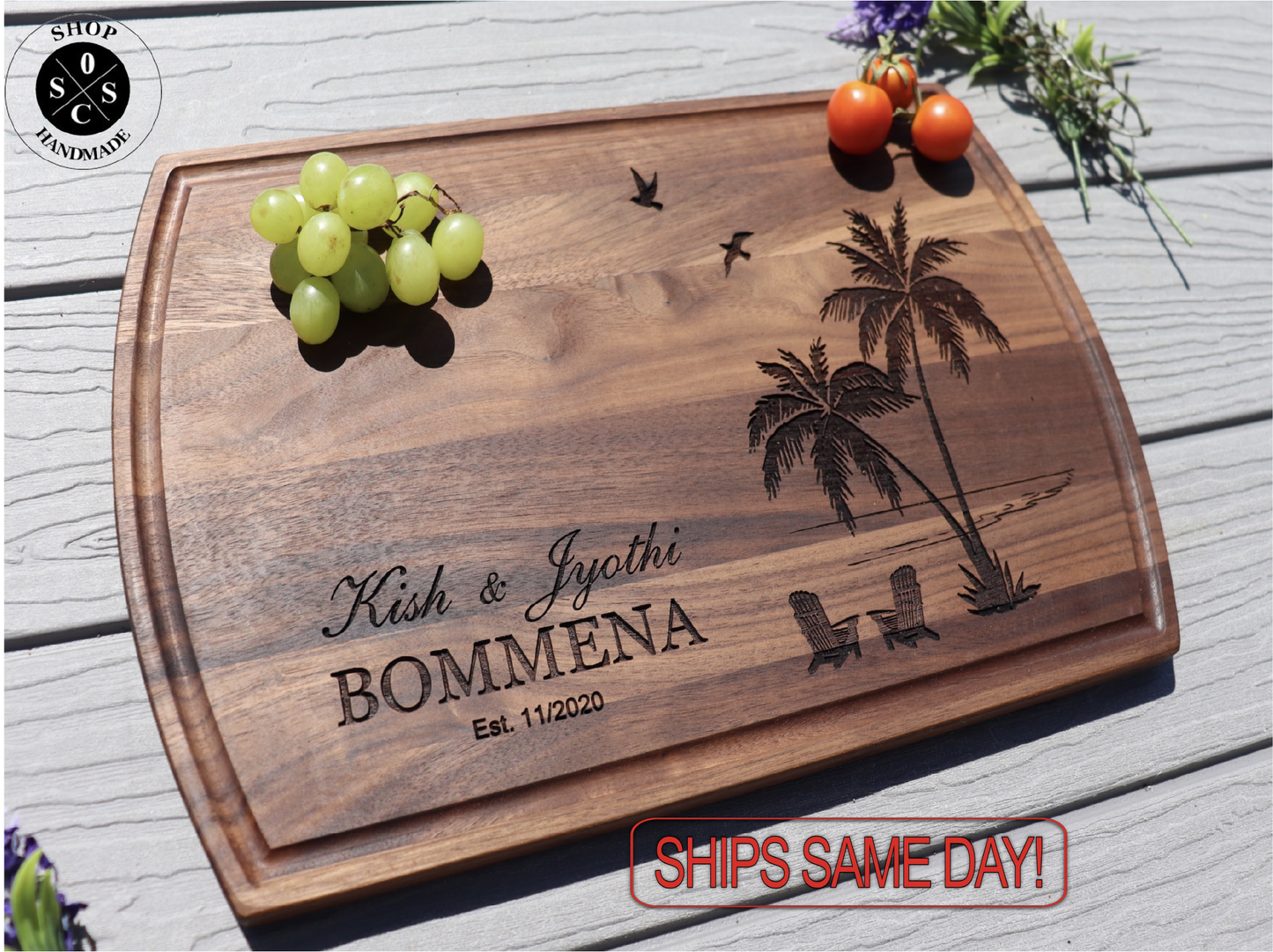 Board, Beach Cutting Board, Summer Hawaii Wood Cutting Board, Wedding Present, Personalized Cutting Board, Wedding Gift, Custom Board 1