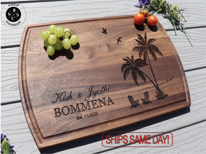 Board, Beach Cutting Board, Summer Hawaii Wood Cutting Board, Wedding Present, Personalized Cutting Board, Wedding Gift, Custom Board 1