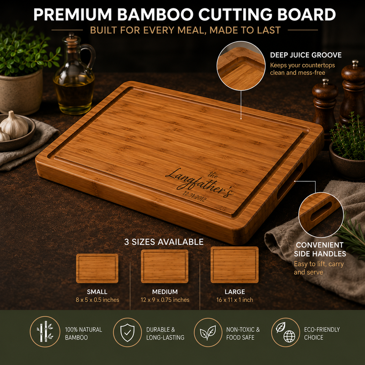 Bamboo Personalized Cutting Board - Engraved Cutting Board, Custom Cutting Board, Wedding Gift, Housewarming Gift, Anniversary Gift, Closing Gift P (Copy)