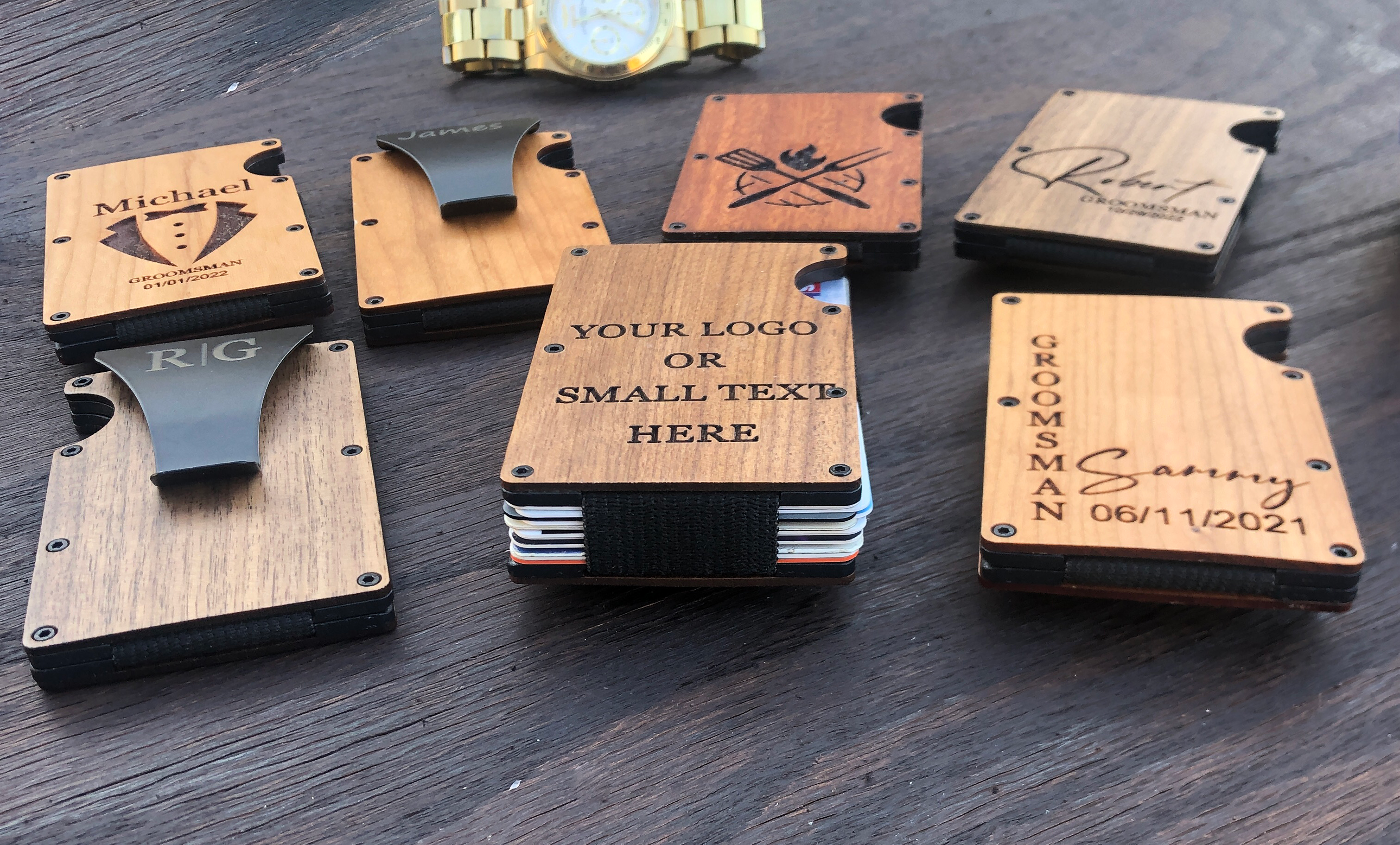 Custom Wooden Wallet, Personalized Card Holder Money Clip, Groomsmen Gifts, Christmas Gifts Proposal, Corporate Fathers Day Gifts for DAD