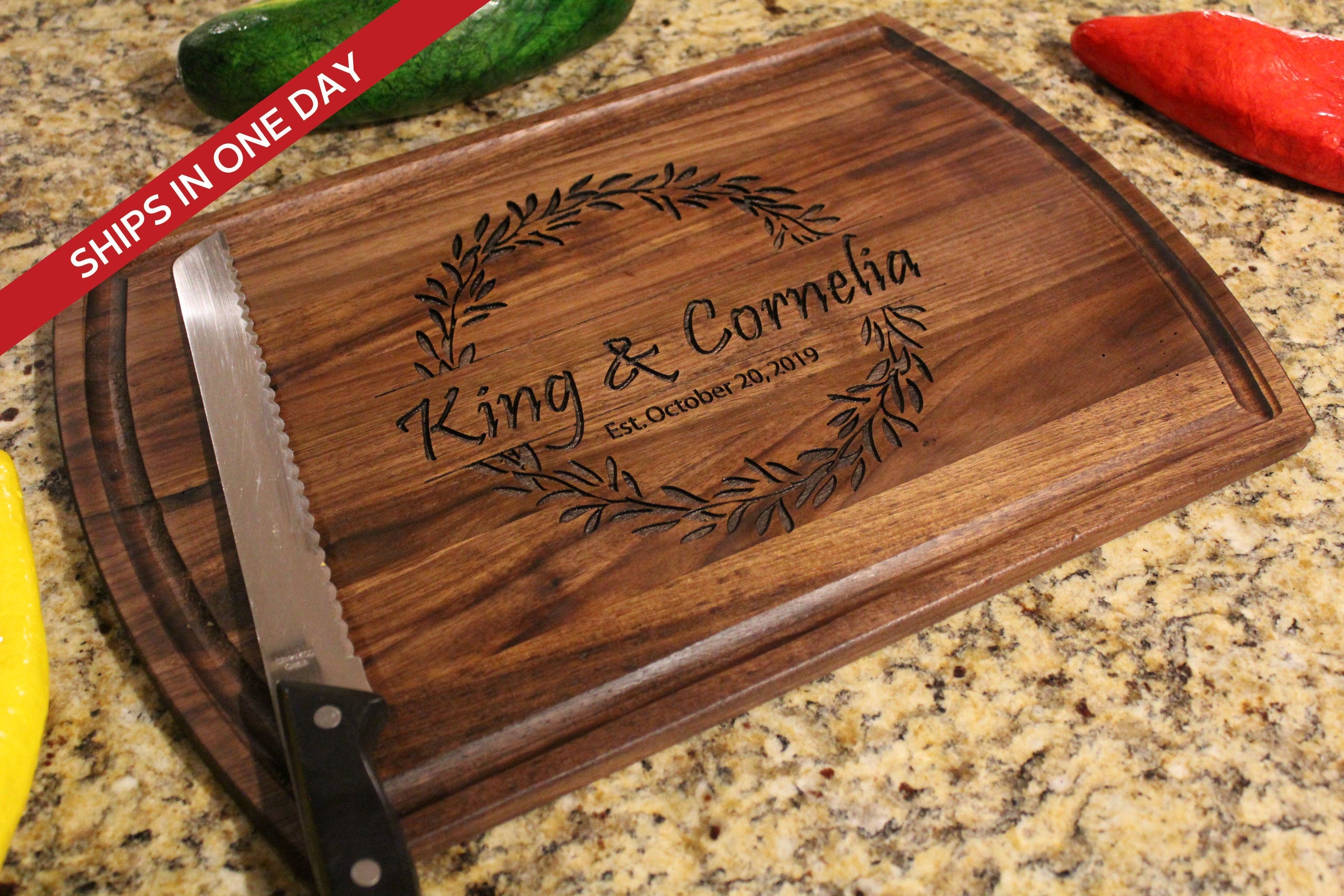 Wedding Anniversary Gifts for Women, for Couple or Bride - Walnut  Personalized cutting boards, Engraved wooden cutting board, Custom cutting  board